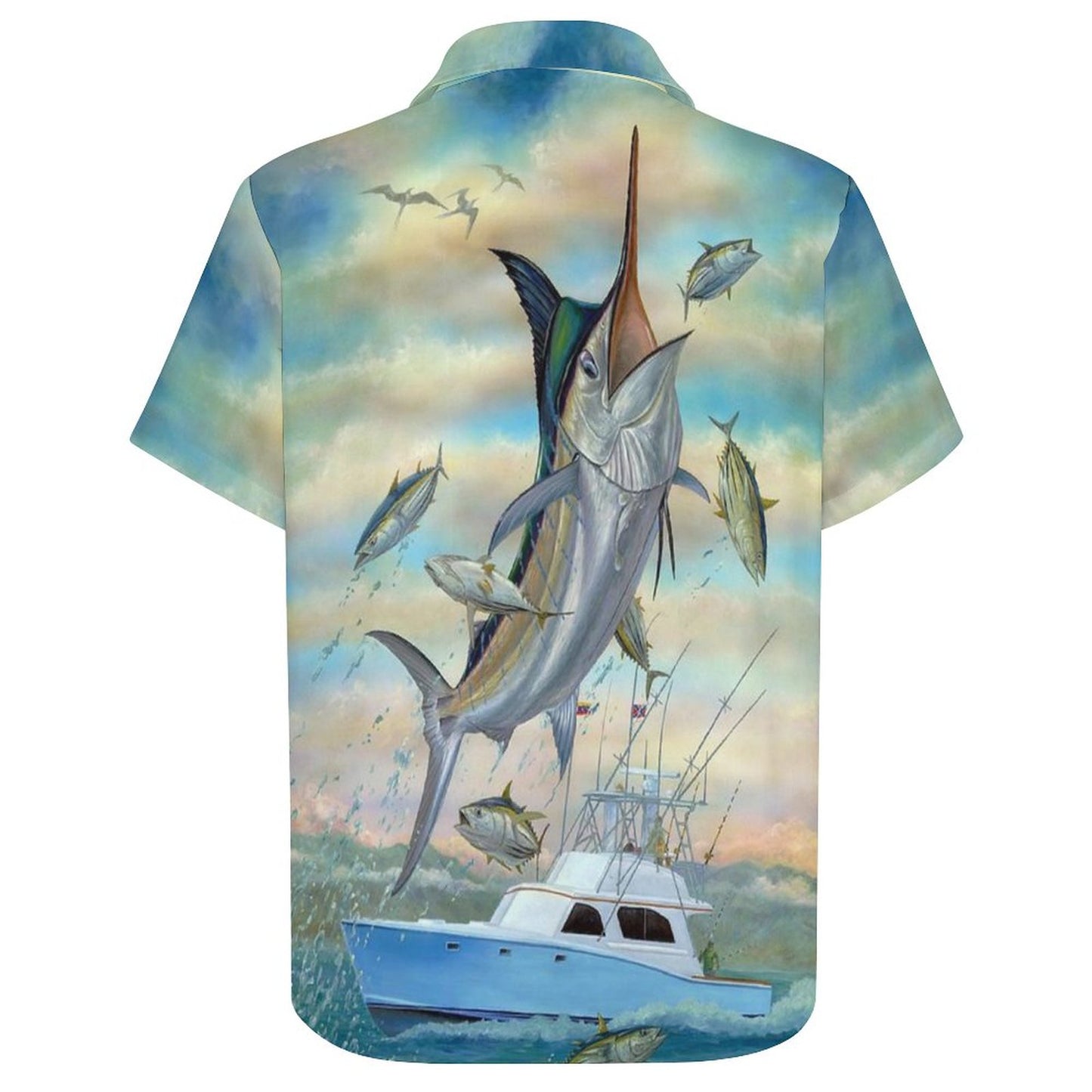 Men's Hawaiian Fish School Print Resort Shirt 2306101858