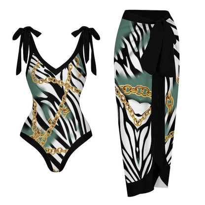 Casual Printed One-Piece Swimsuit And Cover Up 2305102414