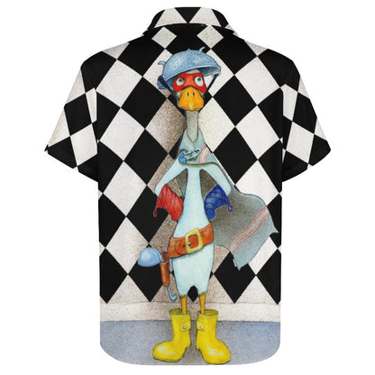 Men's Hawaiian Plaid Duck Print Casual Short Sleeve Shirt 2306102834