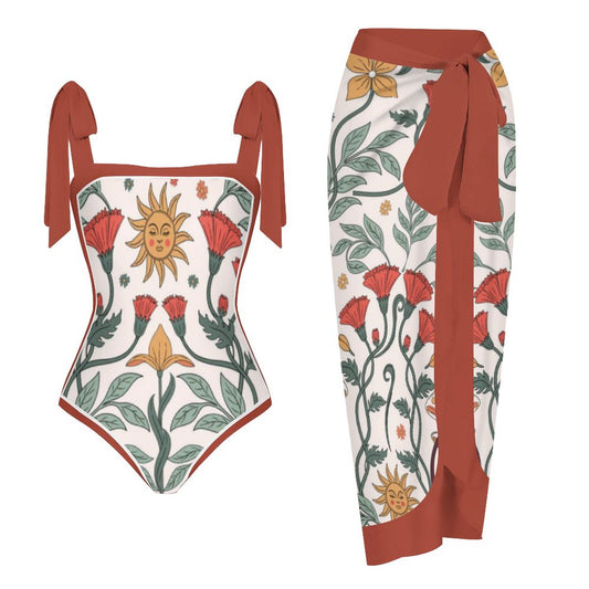 Fashion Printed One Piece Swimsuit And Cover Up 2306102472
