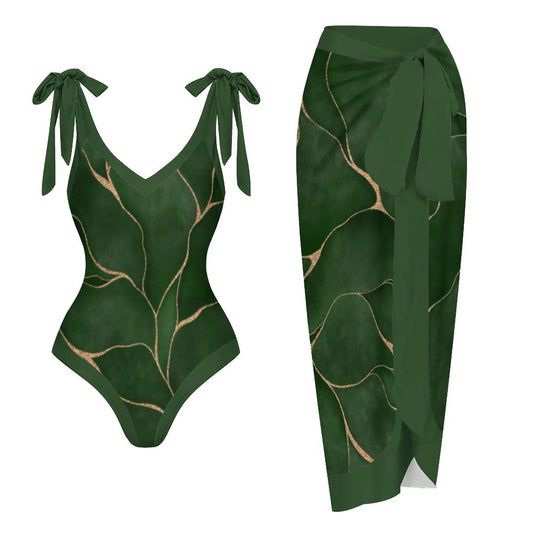 Casual Printed One Piece Swimsuit And Cover Up 2305104961