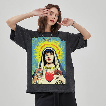 Unisex Vintage Solid Wash Denim T-Shirts