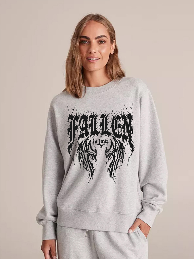 Unisex Round Neck Casual Fallen In Love Printed Long Sleeve Sweatshirt