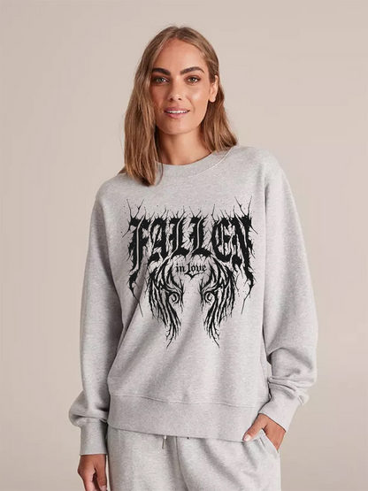Unisex Round Neck Casual Fallen In Love Printed Long Sleeve Sweatshirt
