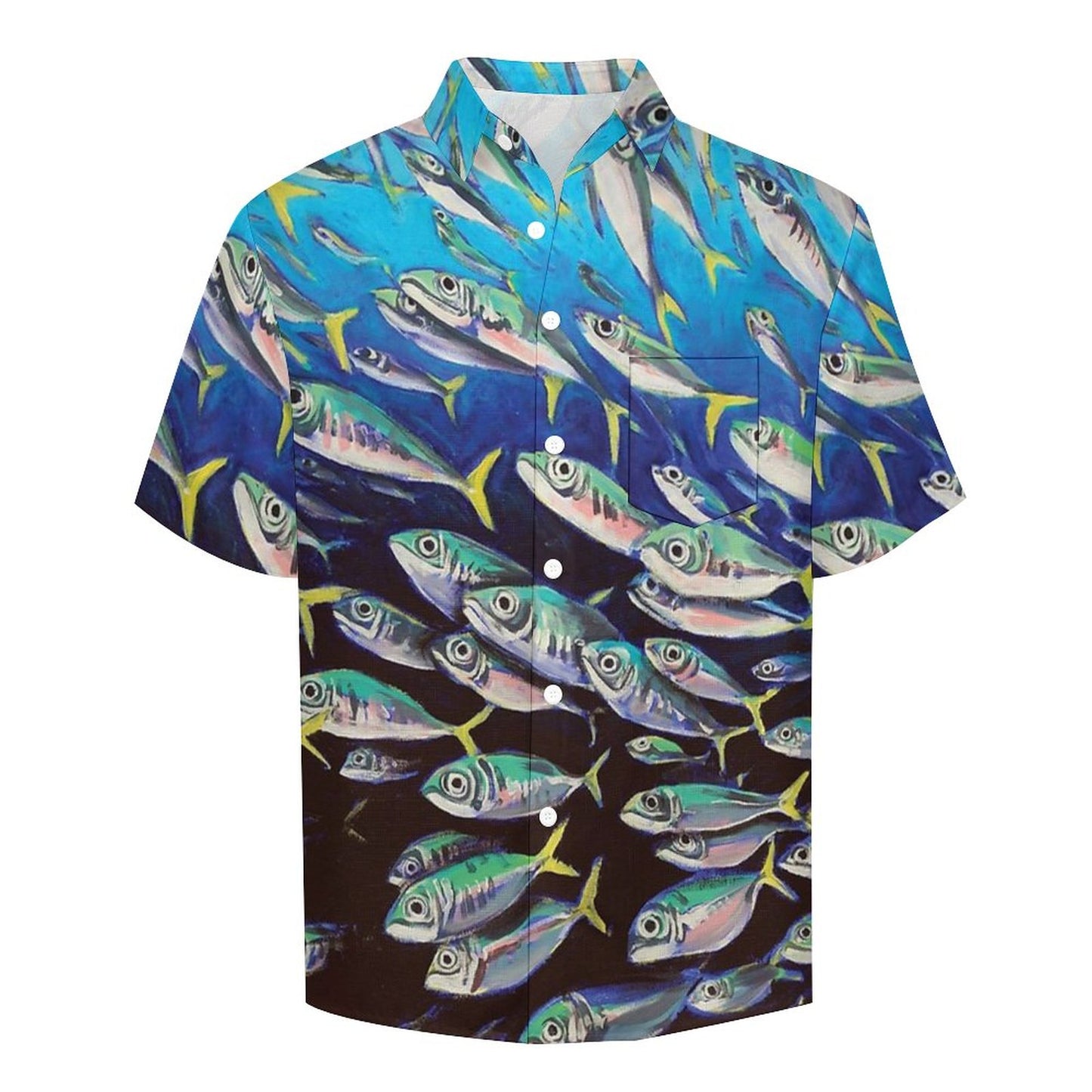 Men's Fish School Printed Resort Hawaiian Shirt
