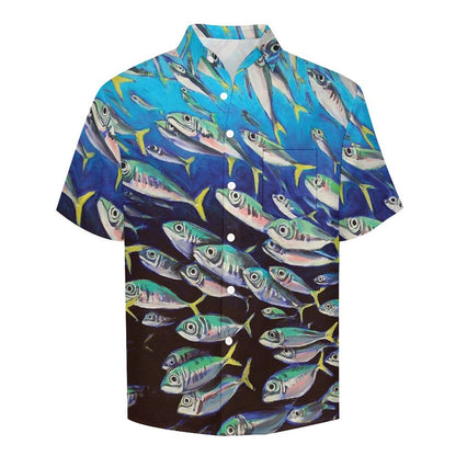Men's Fish School Printed Resort Hawaiian Shirt