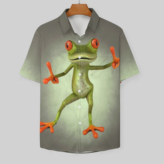 Men's Hawaiian Frog Print Casual Short Sleeve Shirt 2306102683