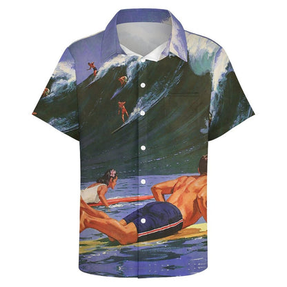 Men's Surf Print Casual Short Sleeve Shirt 2306102365