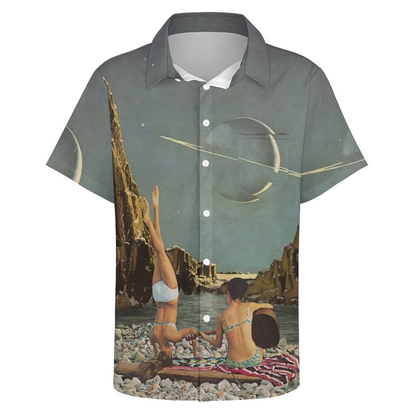 Men's Saturn Art Print Casual Short Sleeve Shirt 2306102364