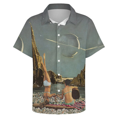 Men's Saturn Art Print Casual Short Sleeve Shirt 2306102364