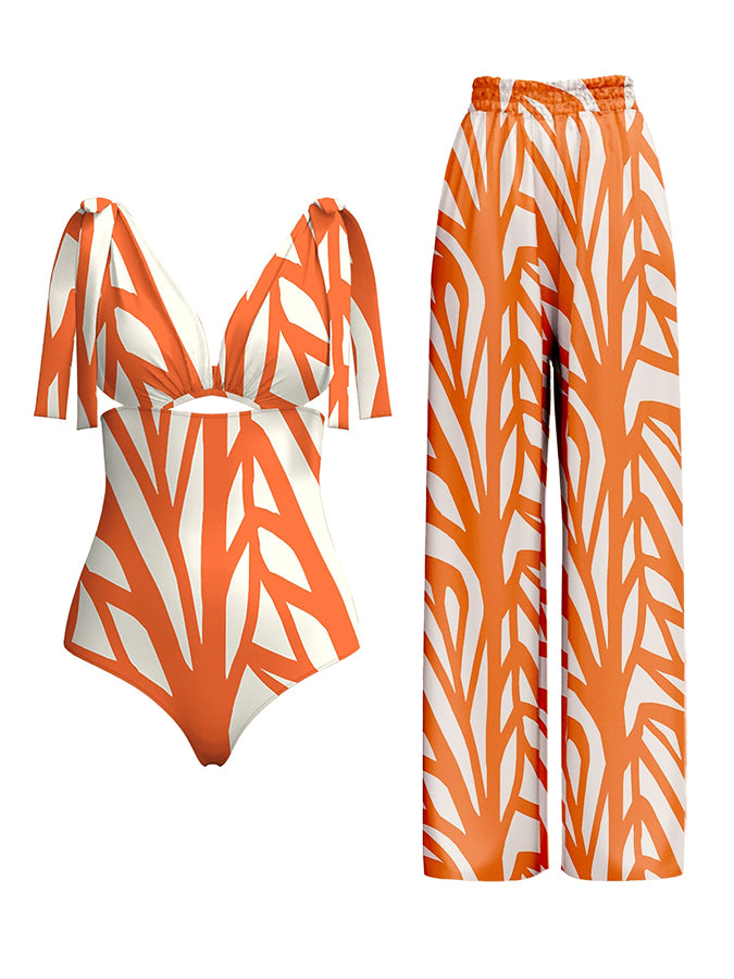 Geometric Print One Piece Swimsuits and Cover Up