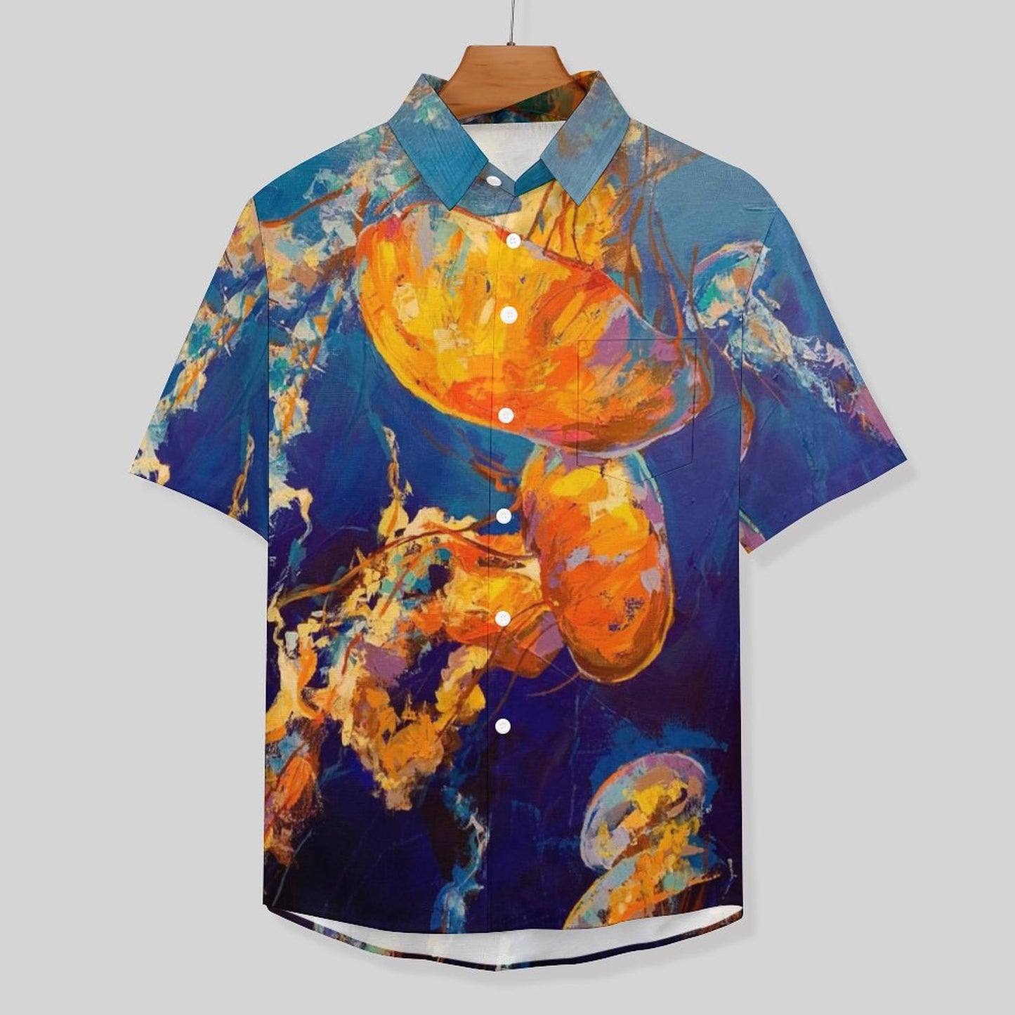 Men's Oil Painting Art Jellyfish Print Vacation Hawaiian Shirt 2305106500