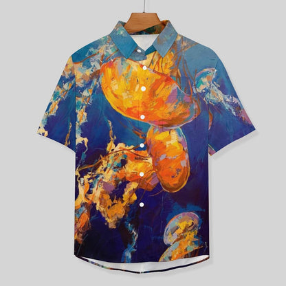Men's Oil Painting Art Jellyfish Print Vacation Hawaiian Shirt 2305106500