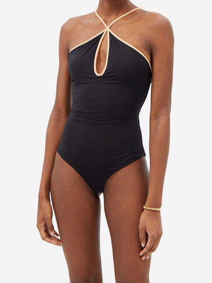 Solid Cutout One-Piece Swimsuit and Coverup