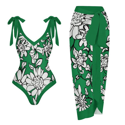 Casual Printed One-Piece Swimsuit And Cover Up 2305102446