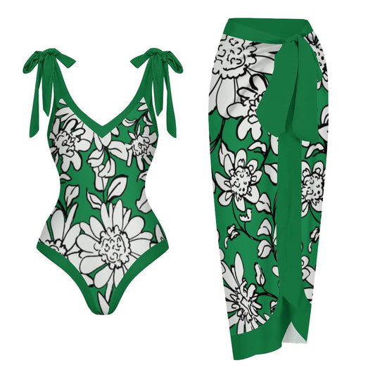Casual Printed One-Piece Swimsuit And Cover Up 2305102446