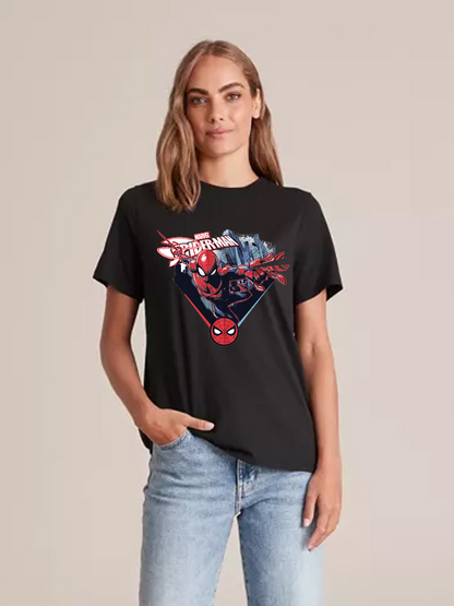 Women's Casual Marvel Spider-Man Printed Round Neck Short Sleeve T-Shirt