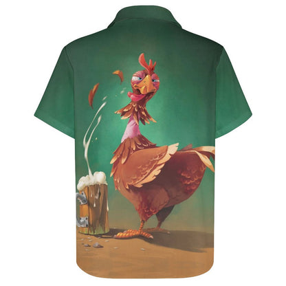 Men's Hawaiian Drunken Chicken Print Casual Short Sleeve Shirt 2306102833