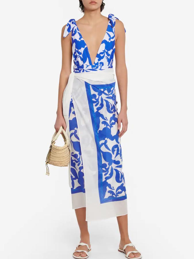 Blue Printed Swimsuit  and Coverup