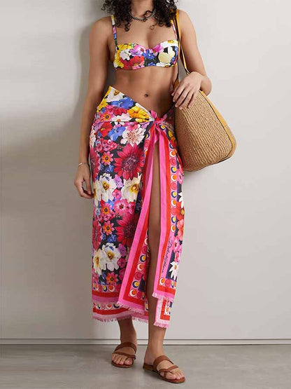 Fashion Floral Print Swimsuit and Cover Up