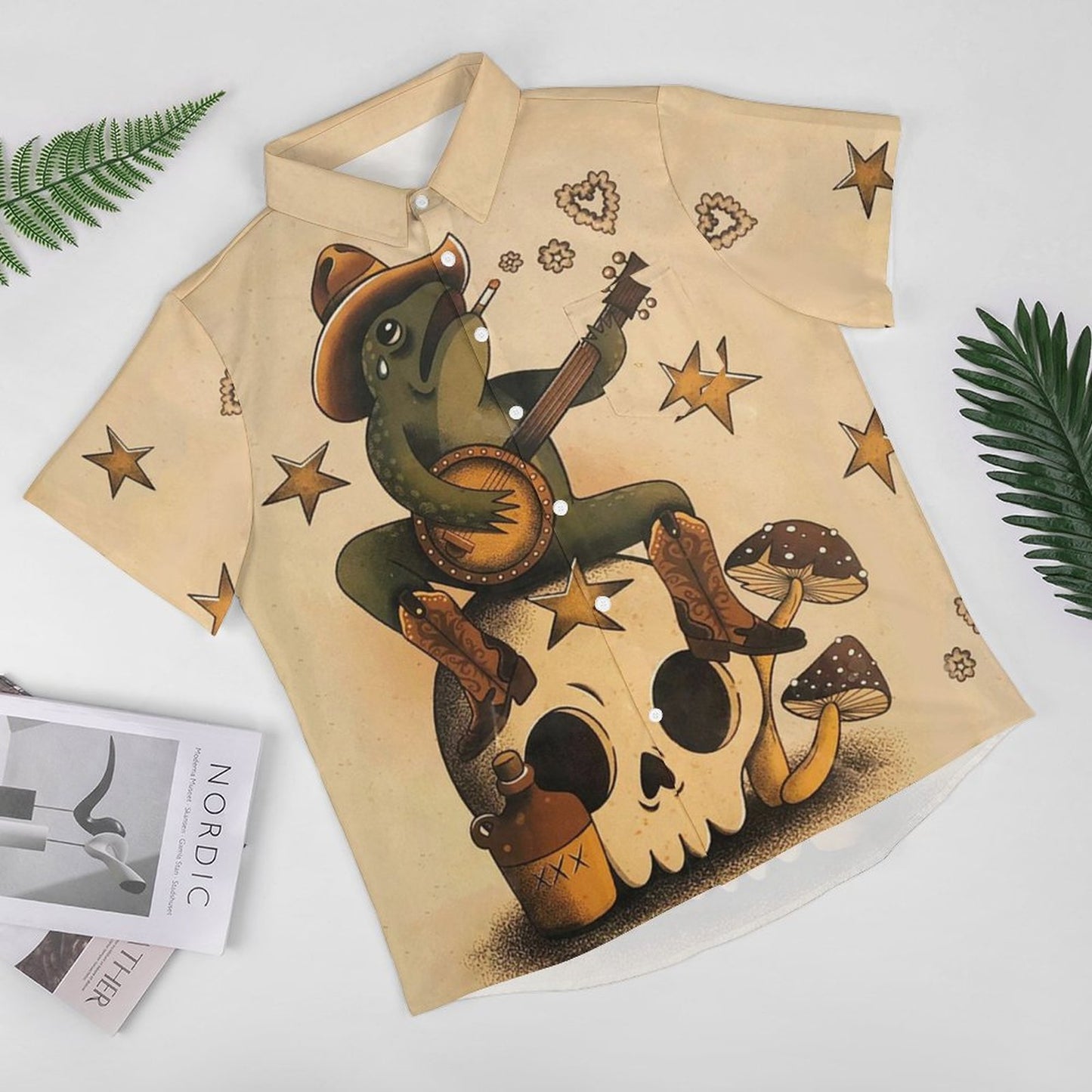 Men's Hawaiian Frog Print Casual Short Sleeve Shirt 2306102686