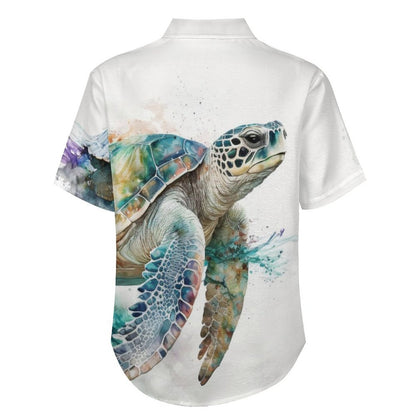 Men's Watercolor Turtle Art Print Vacation Hawaiian Shirt