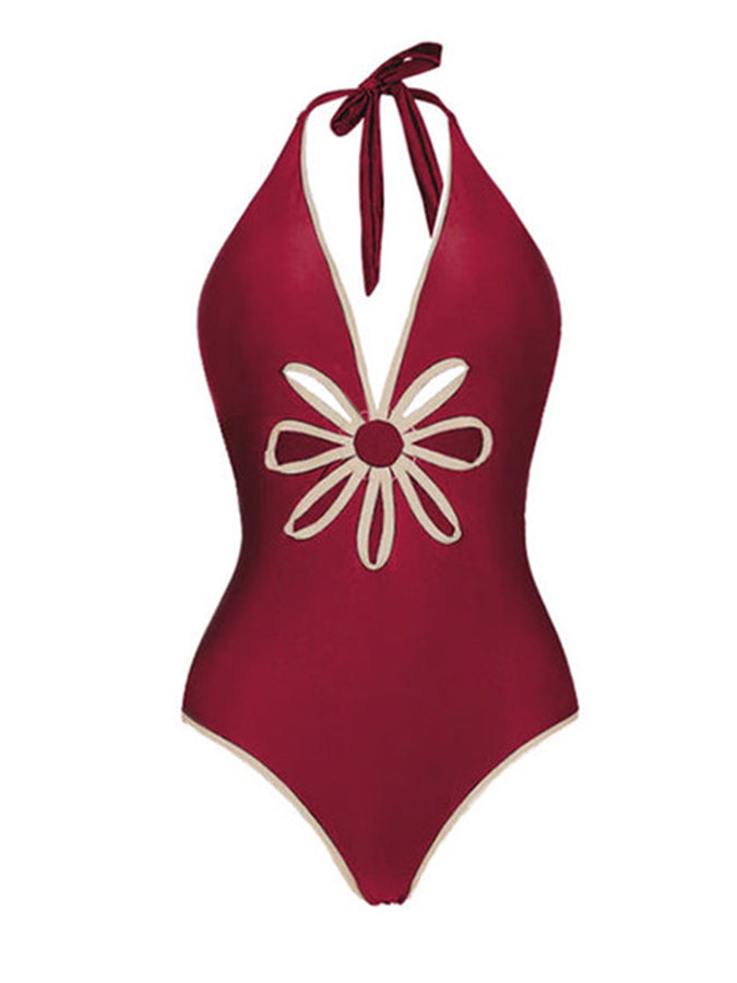 Fashion Deep V One Piece Swimsuit Set