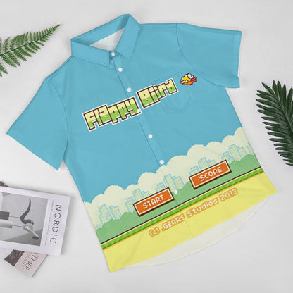 Men's Flappy Bird Print Casual Short Sleeve Shirt 2306102511