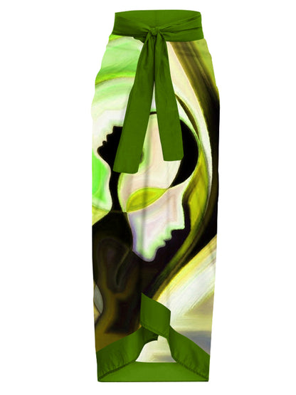 Fashion Vintage Abstract Print One Piece Swimsuit Set