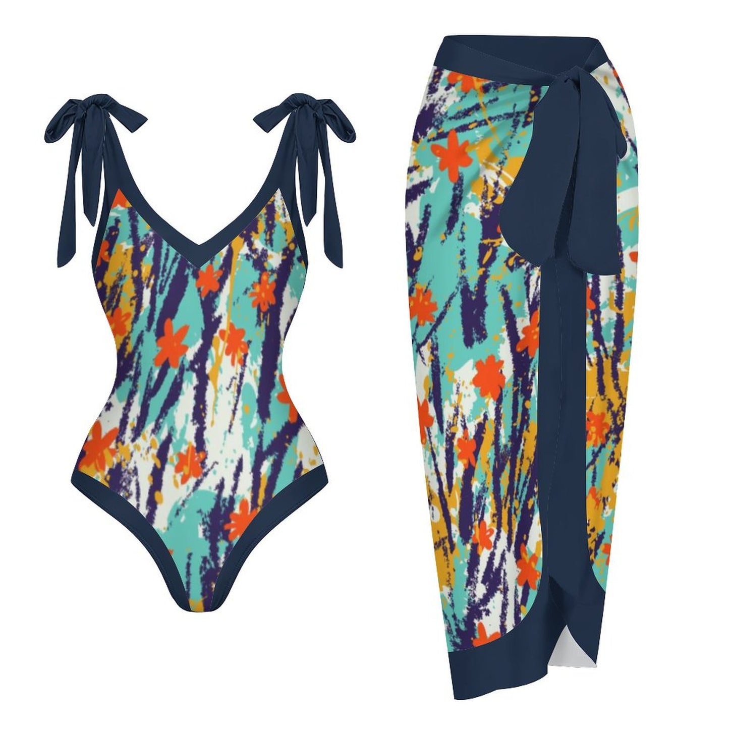 Casual Printed One-Piece Swimsuit And Cover Up 2305102420