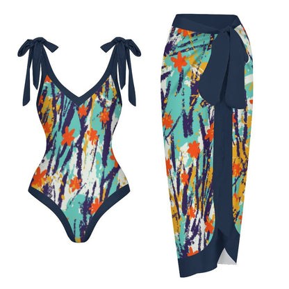 Casual Printed One-Piece Swimsuit And Cover Up 2305102420
