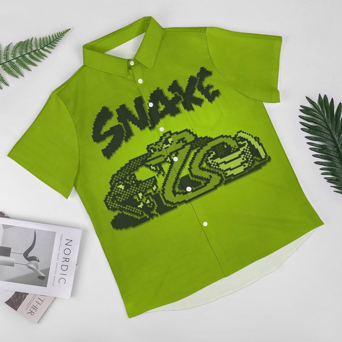 Men's Snake Print Casual Short Sleeve Shirt 2306102380