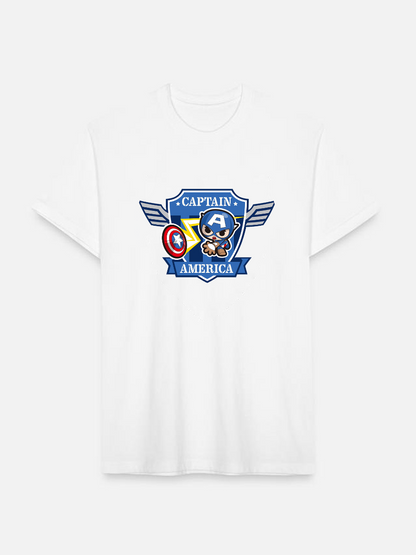 Men's Casual Little Captain America Printed Round Neck Short Sleeve T-Shirt