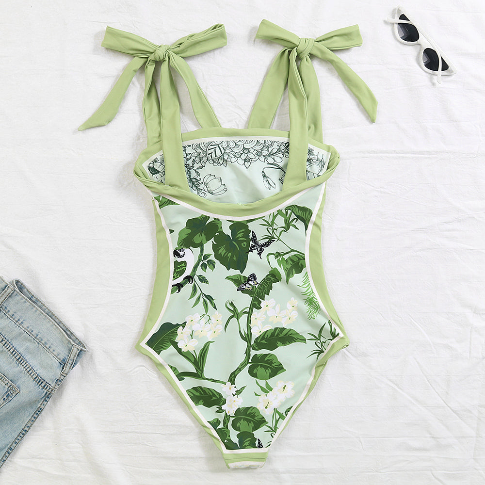 Reversible Bowknot Tie-shoulder One Piece Swimsuit