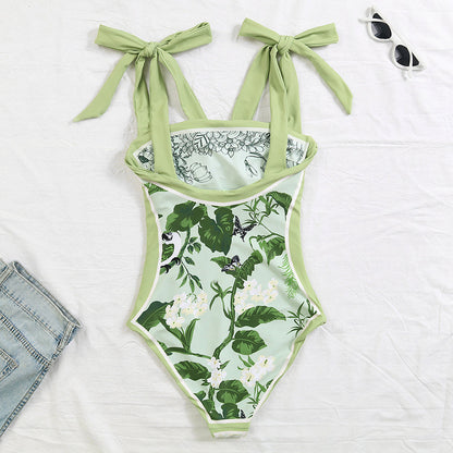 Reversible Bowknot Tie-shoulder One Piece Swimsuit