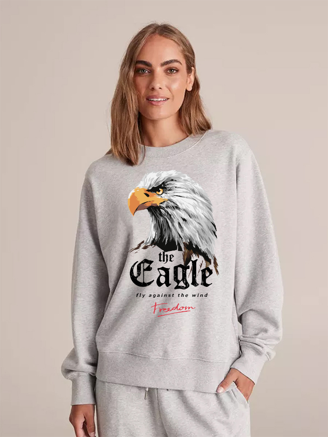 Unisex Round Neck Casual Eagle Printed Long Sleeve Sweatshirt