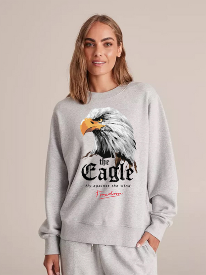Unisex Round Neck Casual Eagle Printed Long Sleeve Sweatshirt
