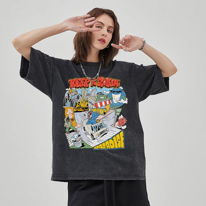 Unisex Vintage Solid Wash Denim T-Shirts