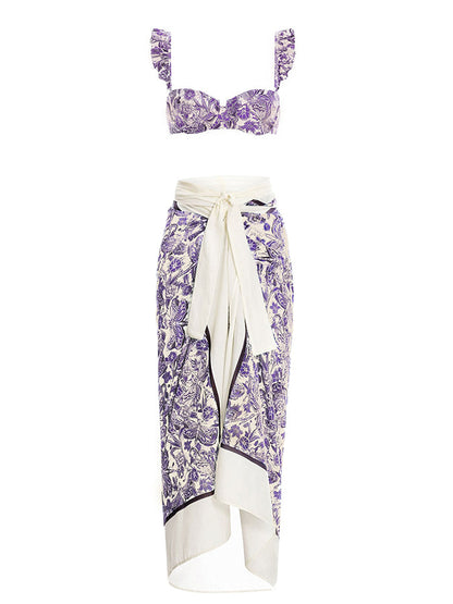 Purple Print Swimsuit  and Coverup