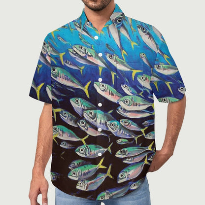 Men's Fish School Printed Resort Hawaiian Shirt