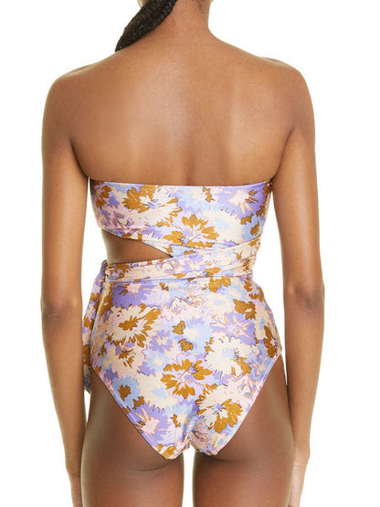 Bandeau Print Tie One Piece Swimsuit