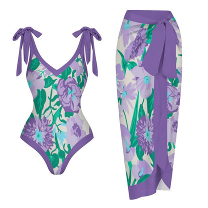 Casual Printed One-Piece Swimsuit And Cover Up 2305102466