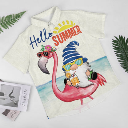 Men's Hawaiian Flamingo Gnome Print Vacation Shirt 2306101927