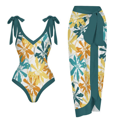 Casual Printed One-Piece Swimsuit And Cover Up 2305104272