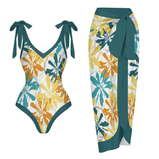 Casual Printed One-Piece Swimsuit And Cover Up 2305104272