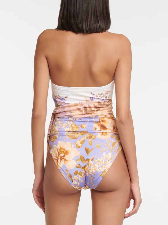 Fashion Colorblock Floral Print One Piece Swimsuit