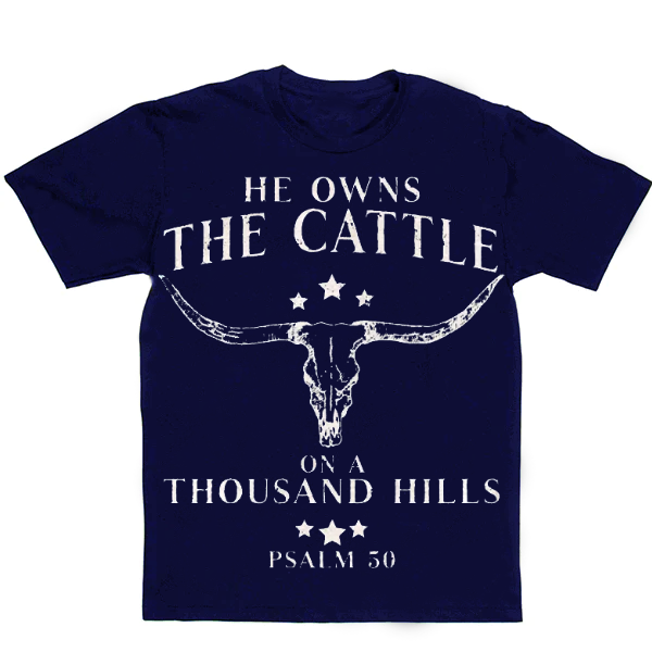 He Owns the Cattle on a Thousand Hills Men's Casual Printed T-Shirt