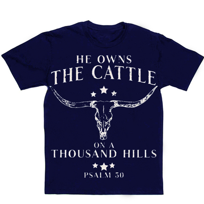 He Owns the Cattle on a Thousand Hills Men's Casual Printed T-Shirt