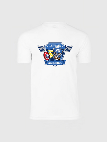 Men's Casual Little Captain America Printed Round Neck Short Sleeve T-Shirt
