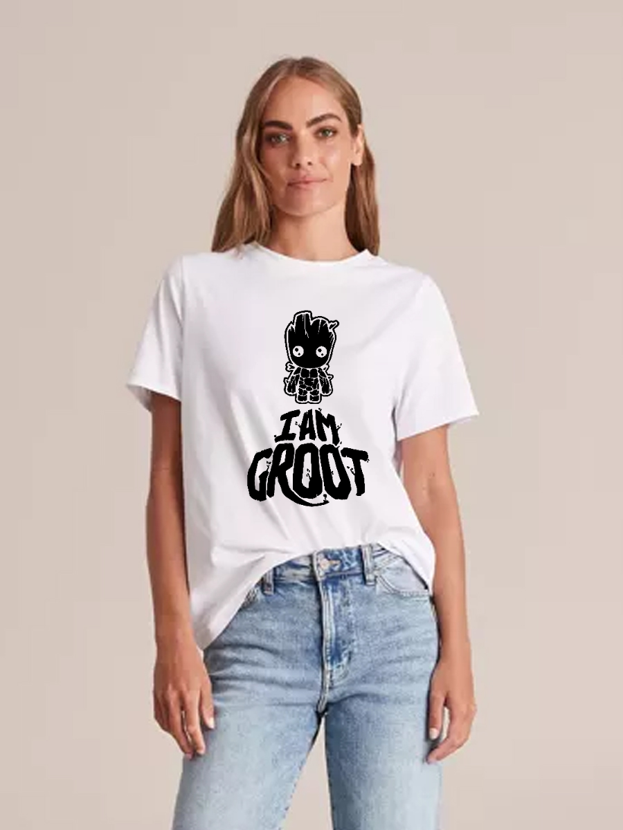 Women's Casual Groot Marvel Printed Round Neck Short Sleeve T-Shirt